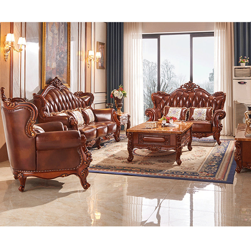 Solid Wood Double sided Carved Sofa 90.55 Leather Sofa